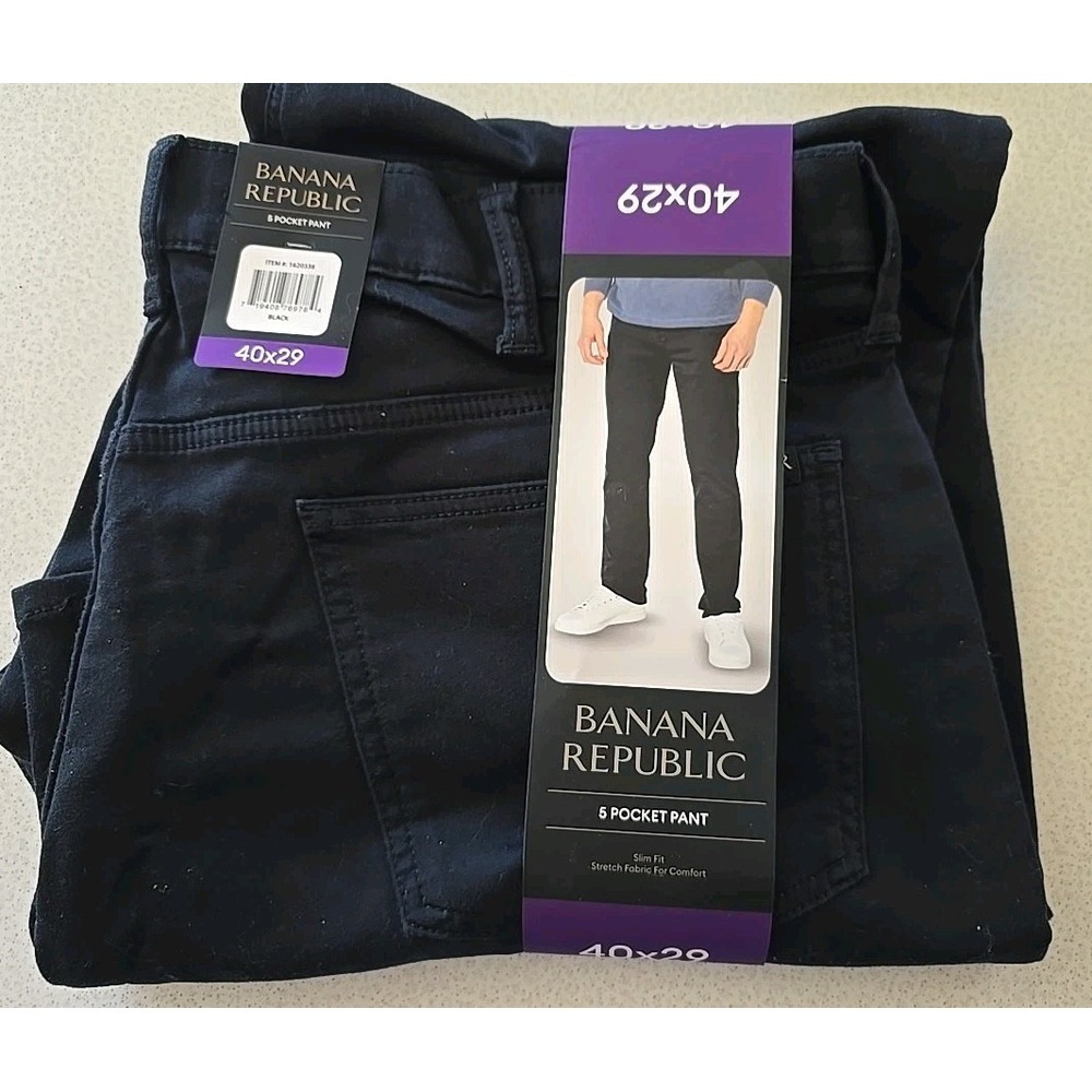 Banana Republic Men's Stretch Slim Fit 5 Pocket Pants Black Size 40x29